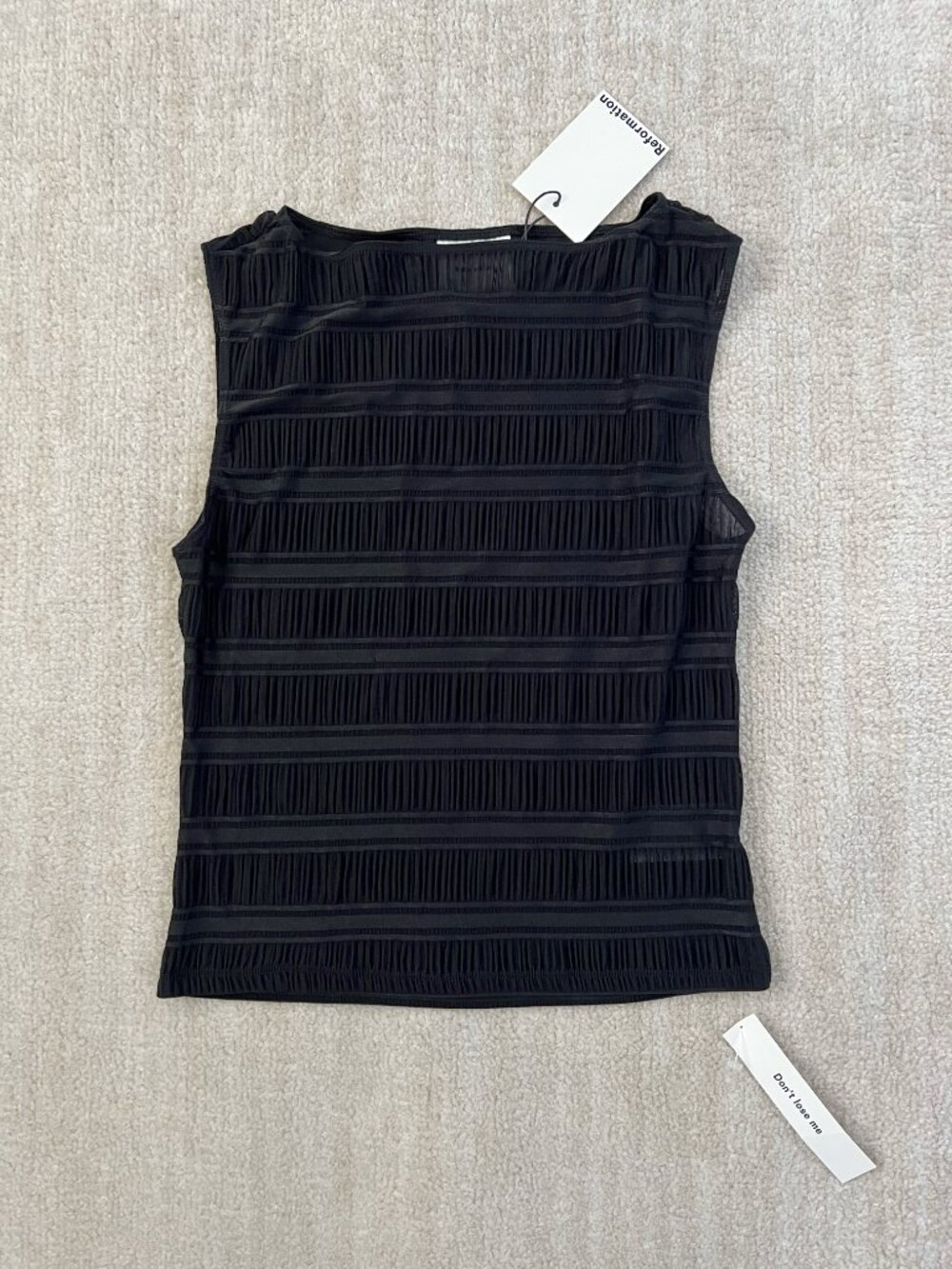 NWT Reformation Black Dusk Sheer Knit Sleeveless Boatneck Top L